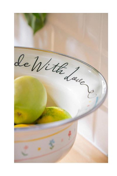 ACAR Xap-07711 Made with Love Enamel Footed Fruit Bowl