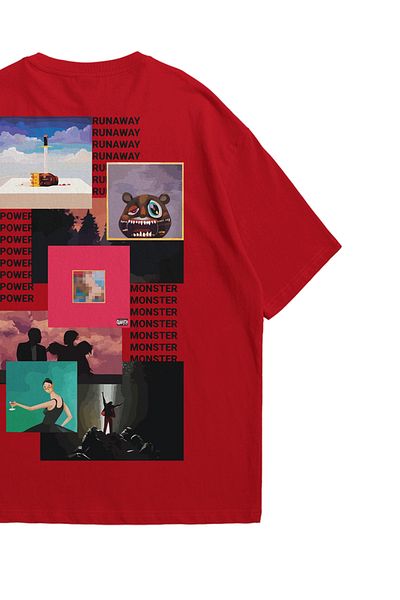 Scrovtie Women Men Red Kanye West Dark Fantasy Printed Oversize Crew Neck Short Sleeve T-Shirt