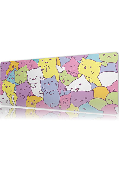urzuva Kedi Baskılı Kawaii Tarzı Xl Mouse Pad Kaydırmaz Dikişli Mousepad 80x3...