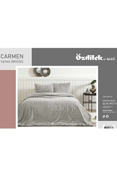 Özdilek Carmen Kürklü Peluş Doku Çift Kişilik Yatak Örtüsü (230X250)-gri