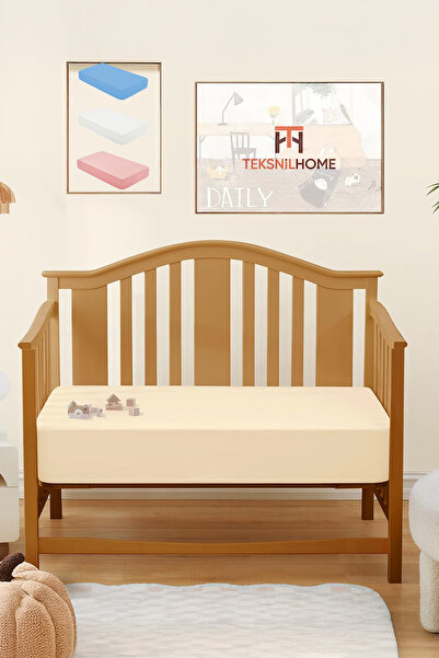 TeksNil Home %100 Pamuk Penye Bebek BejLastikli Çarşaf,Anne Yanı Çarşafı,Kreş...