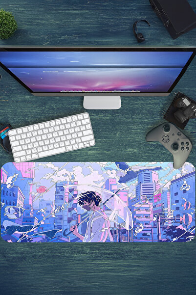 urzuva Melankolik Şehir Anime Şehir Gaming Oyuncu Xl Mouse Pad Kaydırmaz Dikişli Mousepad 80x30 Cm