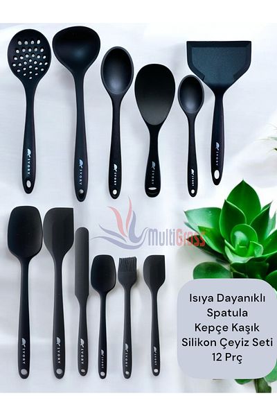 Multiamo Heat Resistant 12 Pcs Silicone Spatula Ladle Spoon Colander Dowry Set