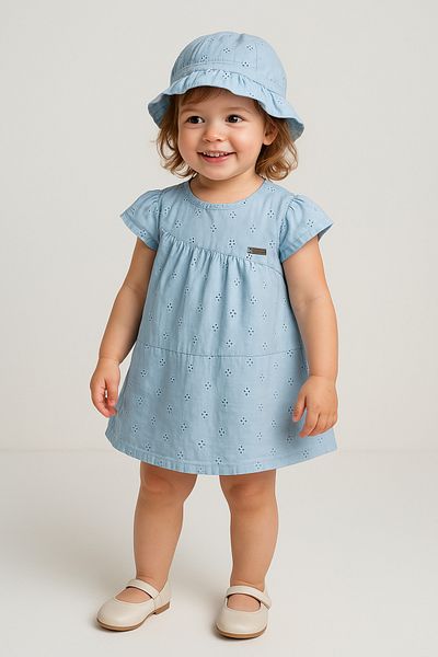 DFN Scallop Baby Girl Dress with Hat