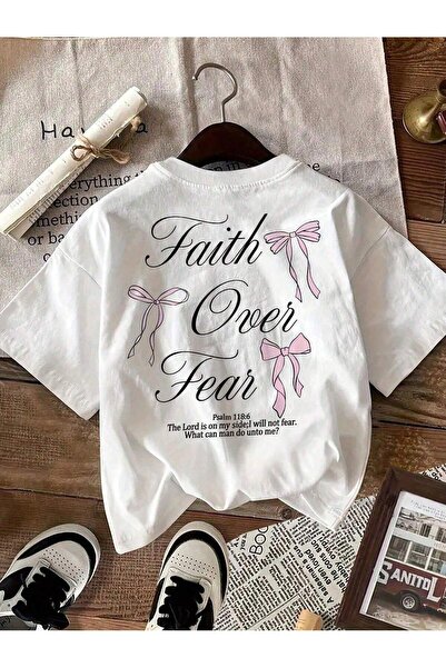 EVIus Tricou oversize cu decolteu cu imprimeu Faith Over Fear