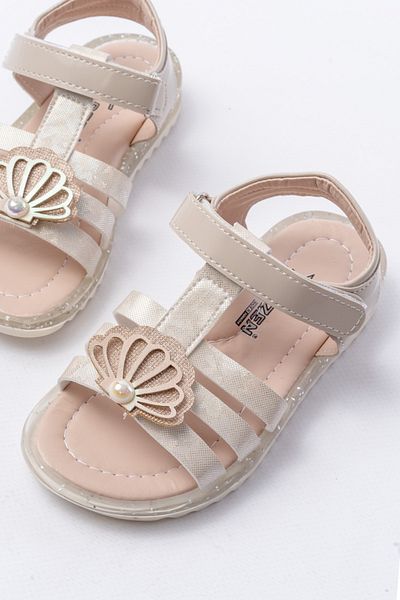 p papuccum ortopedi çocuk ayakkabıları Girl's Gold Pearl Non-Slip Sole Sandals