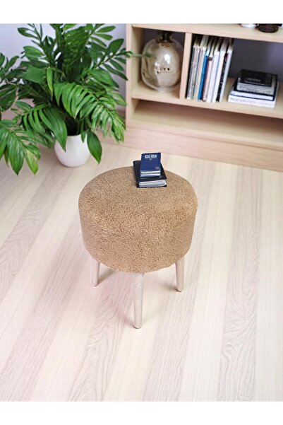 own home Atlas Teddy Kumaşlı Ahşap Ayaklı Puf - Yan Sehpa & Ayak Dinlendirme- 3 Renk Seçeneği
