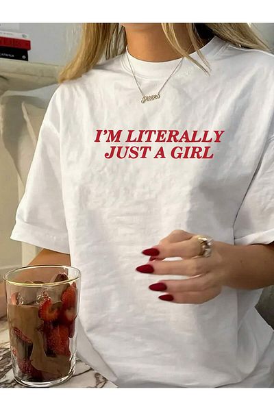 EVIus Tricou oversize cu imprimeu „I'm Literally Just a Girl” cu decolteu