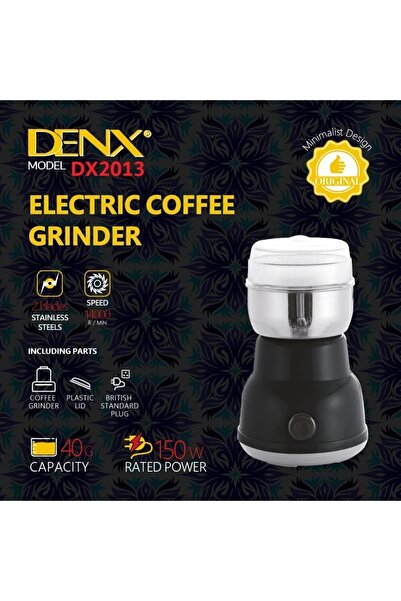 Denx DX2013 All-in-One Electric Coffee and Spice Grinder - 150W, 40g Capacity, 14,000 RPM