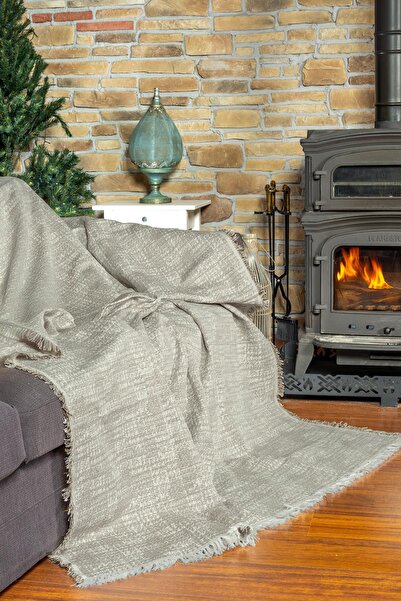 Latuda Home PureCot Premium Pamuklu Püsküllü Koltuk Örtüsü 180x300 Large Çift Taraflı Terletmez Kaymaz AçıkKahve