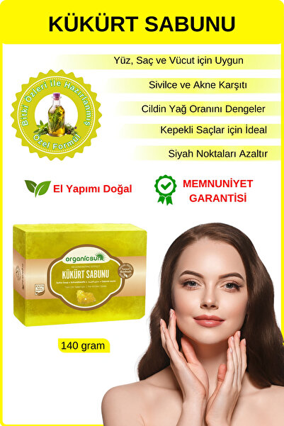 Organicsun Doğal Kükürt Sabunu 140 Gr Tüm Cilt Tipleri İçin Antioksidan ve Et...
