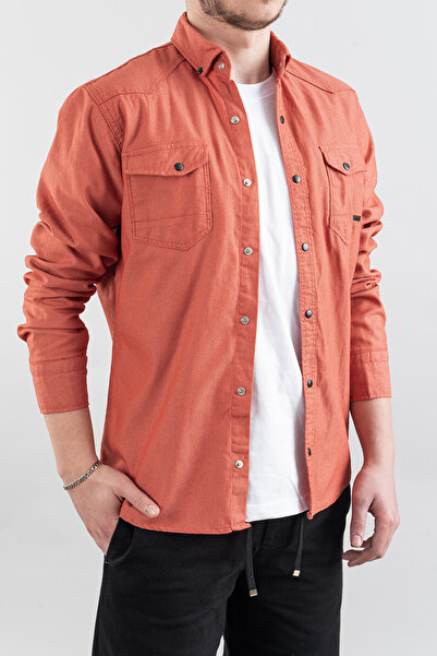 bombe Erkek Slim Fit Erkek Kot Gömlek Nar Bordo