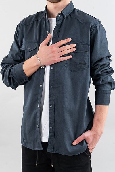 bombe Ανδρικό τζιν πουκάμισο Slim Fit, σκούρο μπλε ναυτικό