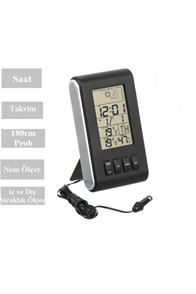 gaman 103AB Saatli Sıcaklık ve Nem Ölçer Termometre + Takvim - Problu İç ve D...