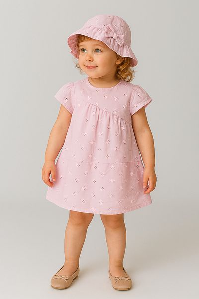 DFN Scallop Baby Girl Dress with Hat