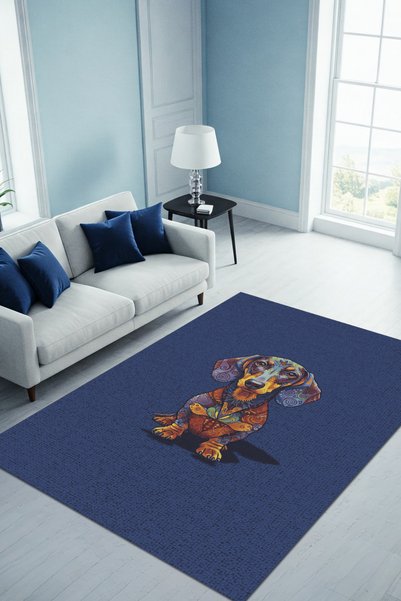 The Reef Design Köpek Desenli Halı Renkli Soyut Halı Dijital Baskılı Hayvan D...