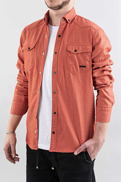 bombe Erkek Slim Fit Erkek Kot Gömlek Nar Bordo