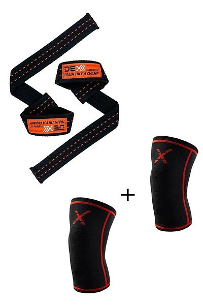 Dex Supports Fitness Sports Knee Pad and Volleyball Knee Pad + Weight Lifting Strap Set of 2