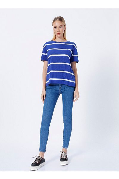 U.S. Polo Assn. Tricou albastru cu gât crew de damă