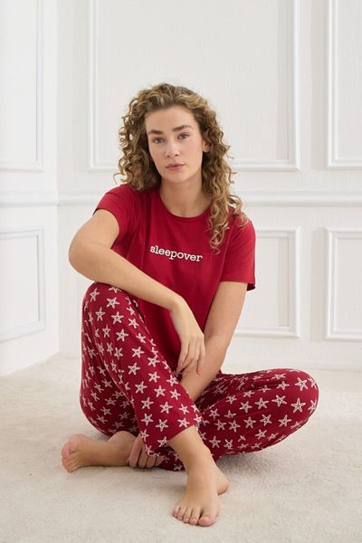 Mihra Women's Pajama Set Short Sleeve Crew Neck