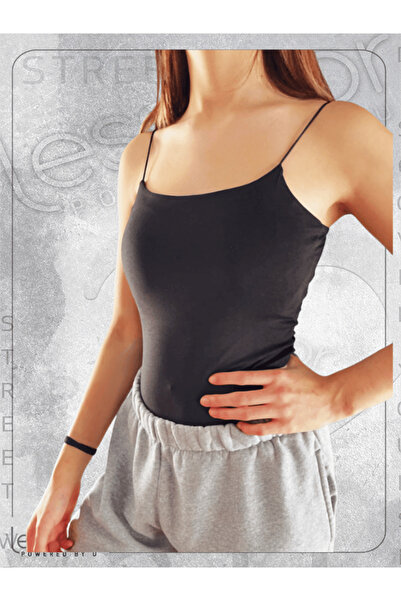 less is or Premium Texture Black Color Women's Undershirt with Thin Rope Strap