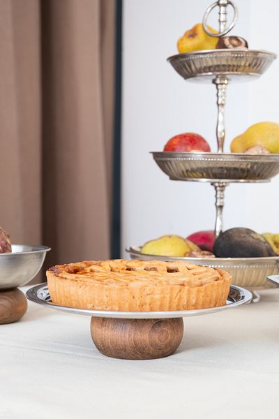 Beige & Stone Steel with Wooden Legs 23 cm Dessert Fruit Serving/ Presentation Tray