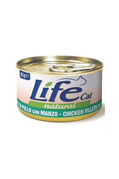 Life Cat طعام القطط المعلب بنكهة الدجاج الطبيعي مع لحم البقر - عبوة من 12 قطع...