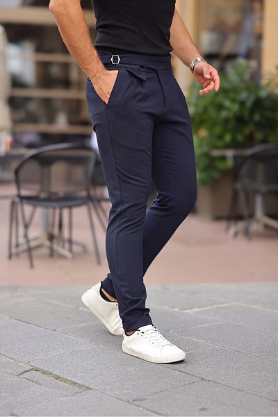 BASEL.CO Belt Detailed Belted Old Money Fabric Trousers
