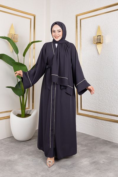 Moda MSK Dubai Silk Abaya Gray with Stones