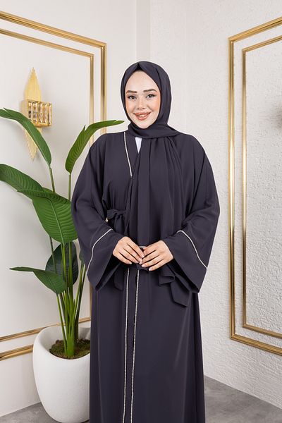 Moda MSK Dubai Silk Abaya Gray with Stones