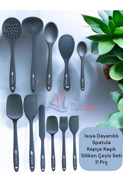 Multiamo Heat Resistant 11 Pcs Silicone Spatula Ladle Spoon Colander Dowry Set