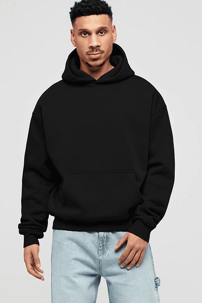 Cilexi Μαύρο Relaxed Oversize Φούτερ με κουκούλα Ανδρικά Γυναικεία Hoodie Unprinted
