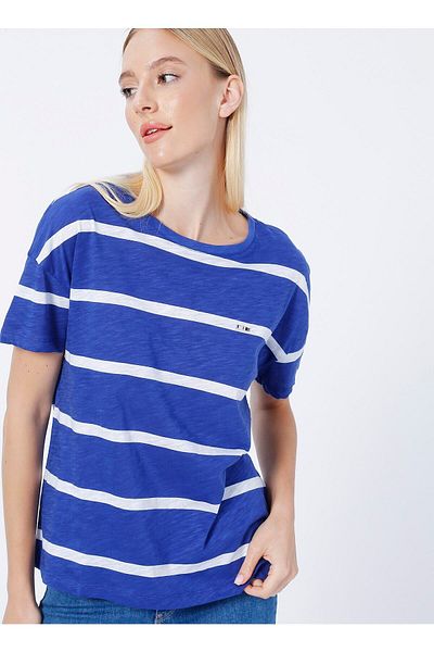 U.S. Polo Assn. Tricou albastru cu gât crew de damă