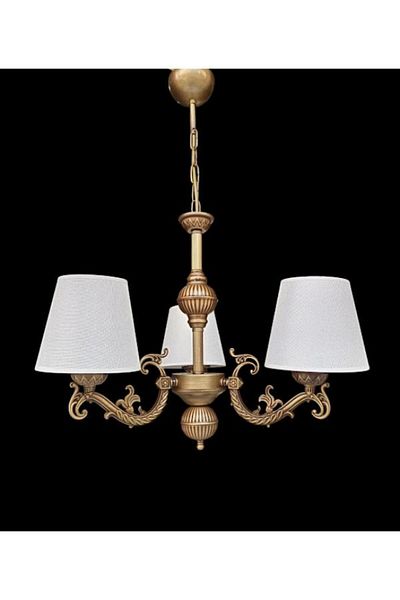 DEDE Three Arm Nova Zamak Chandelier with Antique Finish and Light Cream Hat