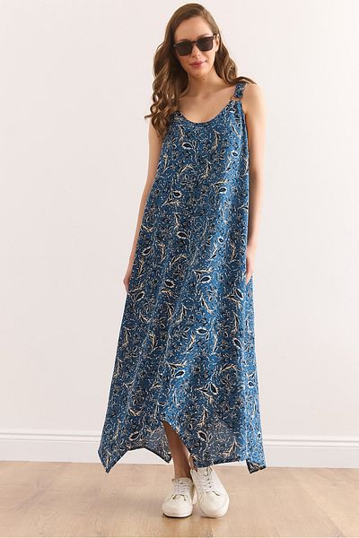 Olalook Rochie de damă cu inel indigo, țesut asimetric, din viscoză Elb-19002384