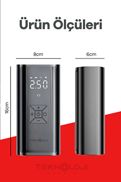 Teknoloji Gelsin Oto Kompresör Şarjlı Taşınabilir Powerbank El Fenerli Araç Lastik Şişirme Pompası Flaşör Göstergeli