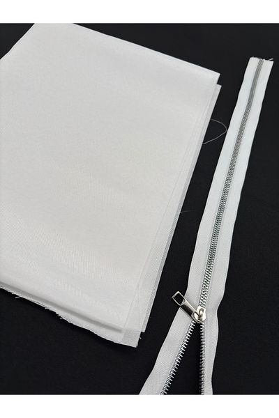 kumasfabrik Căptușeală geantă din bumbac 120x50cm (ALB) Fermoar de 45 cm metri Alb, filet nichel