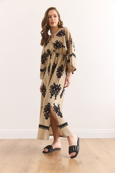 Olalook Φόρεμα βισκόζης με διπλό στήθος με ελαστική μέση με σχισμή