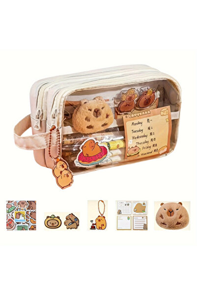 Choice WHITE Cute Capybara Pencil Case with Lk - Aesthetic Kawaii Canvas Pouc...