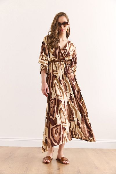 Olalook Φόρεμα Midi Viscose με διπλό στήθος με σκίσιμο μπροστά