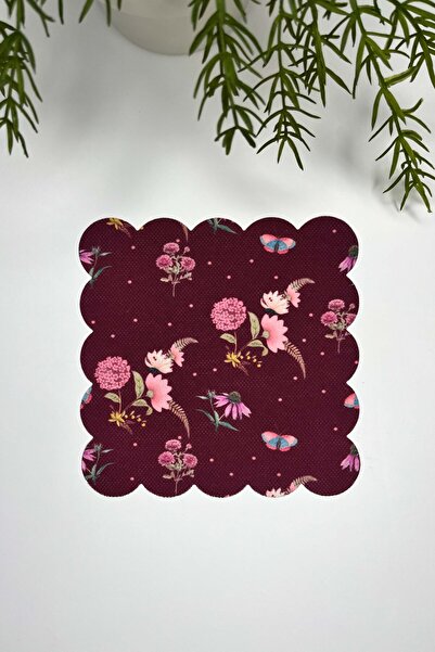 decofav Burgundy Floor Ethnic Floral Patterned Laser Cut Cocktail Napkin 1 Pi...