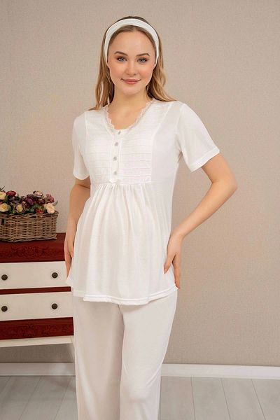 Beruflic Ba-Ha 4503 Jacquard Dressing Gown Lace Detailed Maternity Pajamas Set