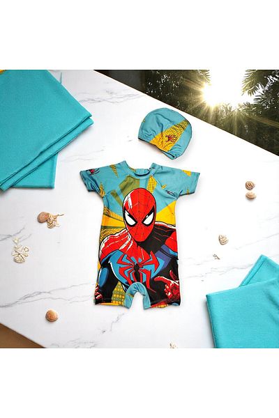 MİLAYS LİFE HOME COLLECTİON Milays Bonneted Swimsuit Boy Spiderman