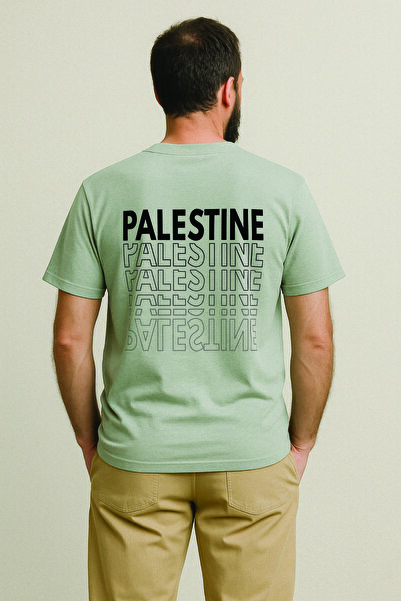 By Caspita Fashion Tricou unisex oversize gri cu imprimeu Lenithra Gaza Pales...