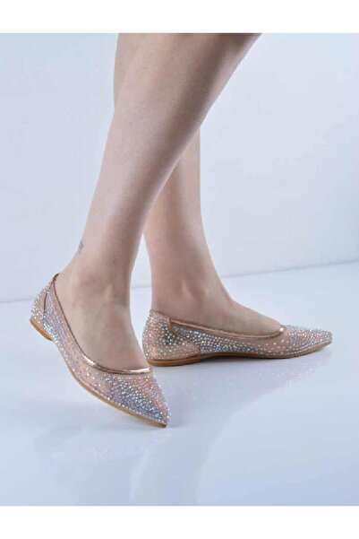 Şanslı Ayakkabıcılık Sarı Taşlı Fileli Abiye Babet