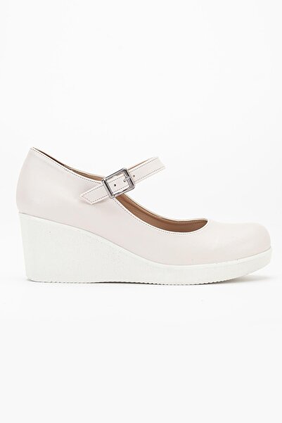 Dilimler Ayakkabı Hard Hat Faux Leather Beige Patent Leather Women's Wedge Shoes