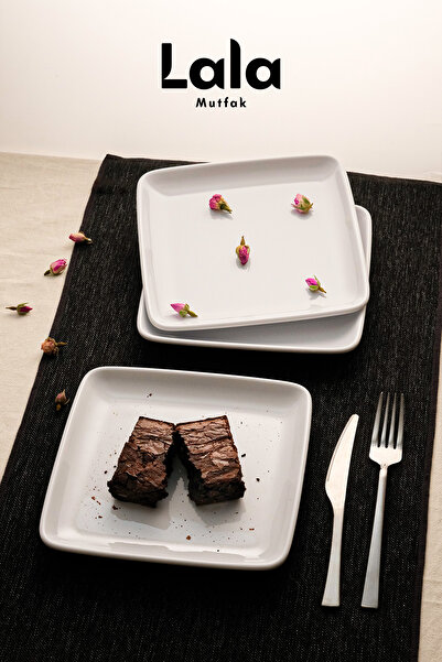 Lala Mutfak Gözde Kare Servis Tabağı - 3'lü Set (20 CM - Şık, Dayanıklı, Pasta, Tatlı, Sunum Tabak)