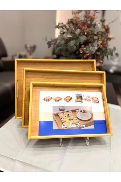 aljahwari 3piece rectangular wooden tray set with handle