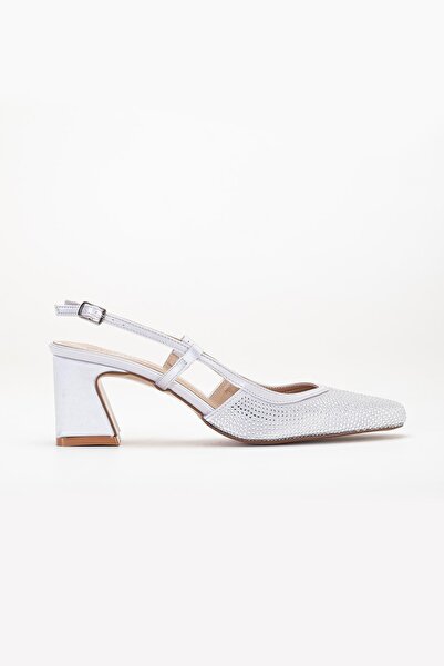 Dilimler Ayakkabı Pantofi de seara cu toc scurt de dama, argintiu, piatra, varf rotund
