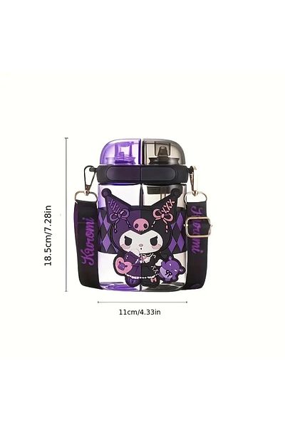 ada çanta kırtasiye Plastic 640ml Children's Water Bottle with Kuromi Figure, Two Compartment Cover